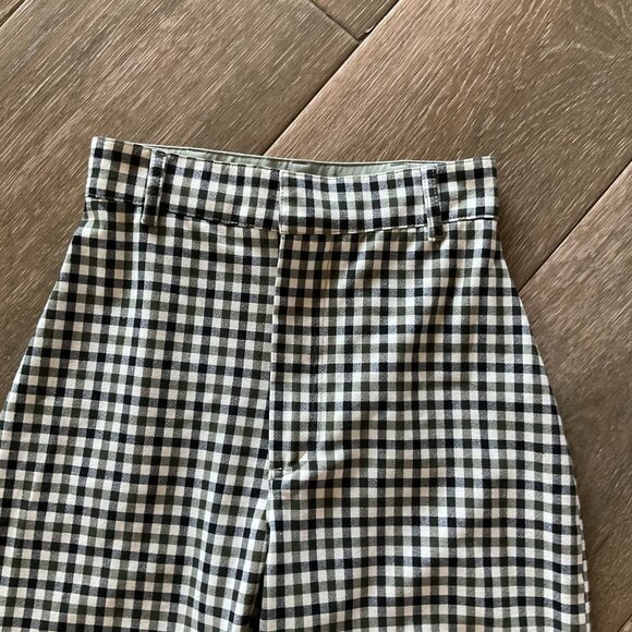 Free People Jules gingham olive green/black high waist, wide leg pants sz 2 - Picture 3 of 13
